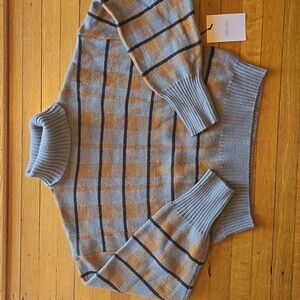 NWT, Déluc, Pisano, Multi Plaid Cropped Turtleneck, Sweater L